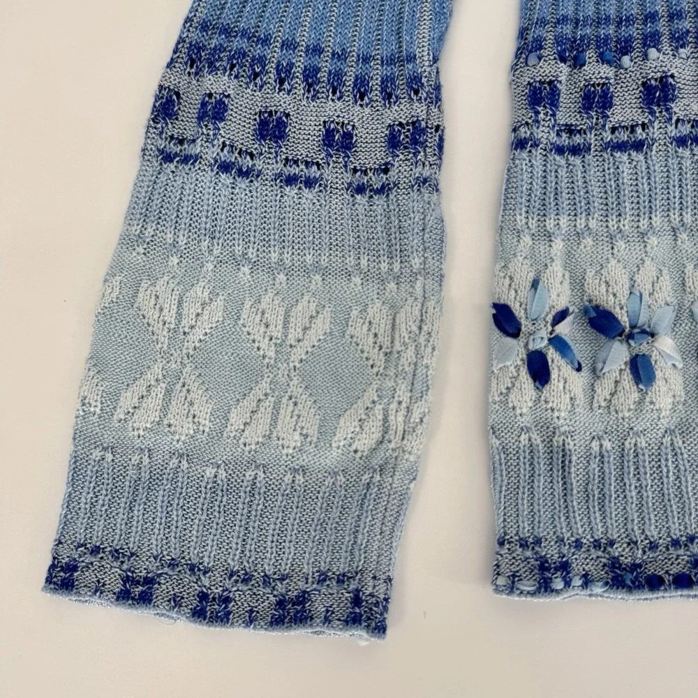 Susan Bristol Blue Gradient‎ Knit Cardigan Floral Embroidery Cottagecore Small